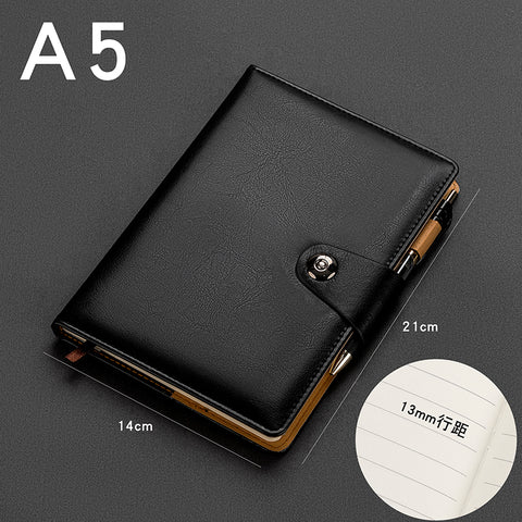 [MyBuku.com] A5 B5 Business Notebook with Pen, Wide Line Spacing, Leather Cover, Buckle Closure, Vintage Journal