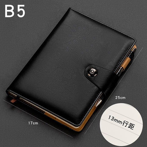 [MyBuku.com] A5 B5 Business Notebook with Pen, Wide Line Spacing, Leather Cover, Buckle Closure, Vintage Journal